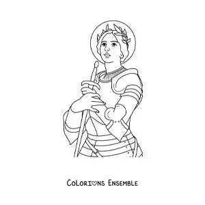 Image à colorier de sainte Jeanne d'Arc et de son épée