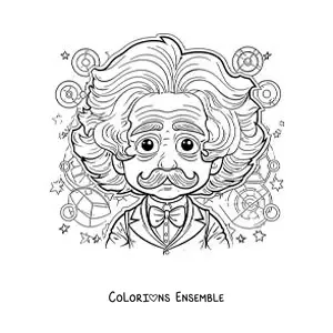 Image à colorier d'Albert Einstein en dessin animé, pour les enfants