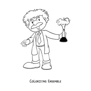 Image à colorier du physicien Albert Einstein en dessin animé, vêtu d'une blouse de laboratoire