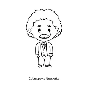 Image à colorier d'Albert Einstein en dessin animé, facile, pour les enfants