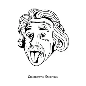 Image à colorier d'Albert Einstein tirant la langue