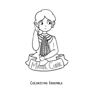 Image à colorier de Marie Curie en dessin animé, pour les enfants