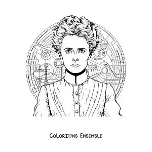 Image à colorier d'un portrait réaliste de Marie Curie