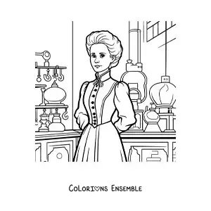 Image à colorier de Marie Curie dans son laboratoire