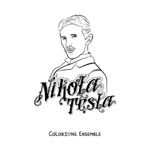 Image à colorier de Nikola Tesla avec son nom
