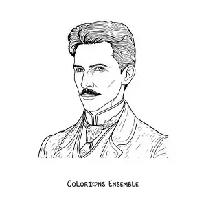 Image à colorier d'un portrait de Nikola Tesla