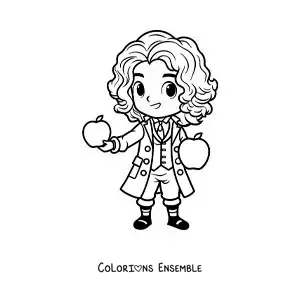 Image à colorier d'un dessin pour enfants d'Isaac Newton