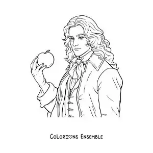 Image à colorier d'un portrait d'Isaac Newton en dessin animé, style manga