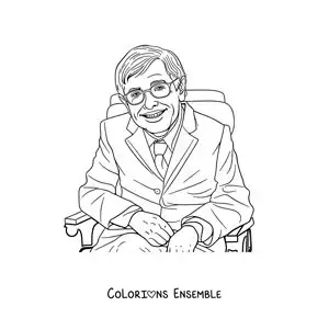 Image à colorier d'un portrait réaliste de Stephen Hawking