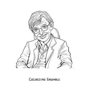 Image à colorier d'un portrait de Stephen Hawking en dessin animé