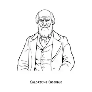 Image à colorier d'un portrait facile de Charles Darwin