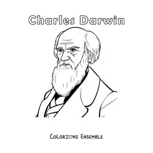 Image à colorier d'un portrait facile de Charles Darwin avec son nom