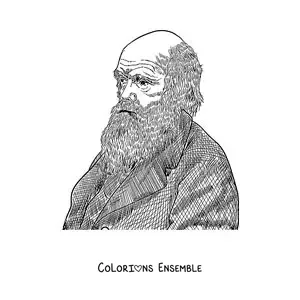 Image à colorier d'un portrait au crayon de Charles Darwin