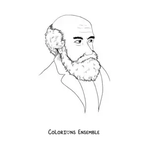 Image à colorier d'un portrait de Charles Darwin en dessin animé
