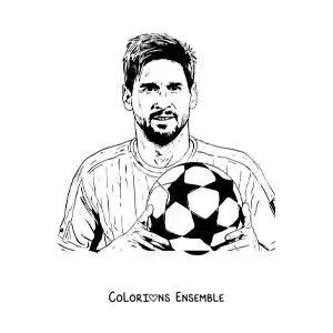 Image à colorier de Lionel Messi avec un ballon de football