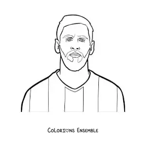 Image à colorier d'un portrait facile de Lionel Messi en dessin animé