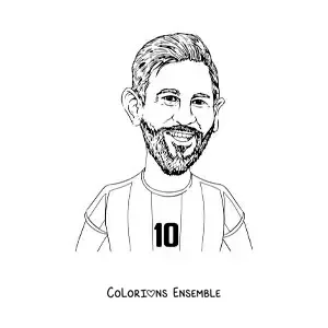 Image à colorier d'un dessin humoristique du footballeur Lionel Messi