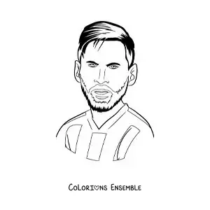 Image à colorier d'un dessin humoristique de Messi avec une barbe
