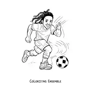 Image à colorier d'un dessin humoristique facile de Ronaldinho jouant au football