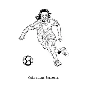 Image à colorier de Ronaldinho en dessin animé, lors d'un match de football