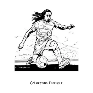 Image à colorier de Ronaldinho réaliste en train de jouer au football