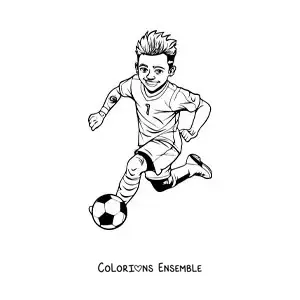 Image à colorier de Neymar version dessin animé en train de jouer au football