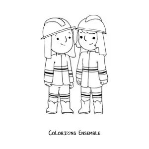Image à colorier d'une pompière et d'un pompier