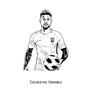 Image à colorier de Neymar avec un ballon de football
