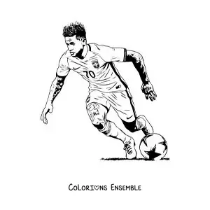 Image à colorier de Neymar réaliste en train de jouer au football
