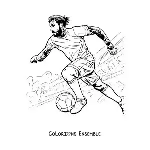 Image à colorier de Sergio Ramos version dessin animé en train de jouer au football