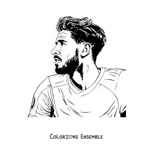 Image à colorier d’un portrait de profil réaliste de Sergio Ramos