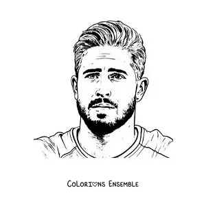 Image à colorier d’un portrait réaliste de Sergio Ramos aux cheveux courts