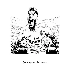 Image à colorier de Sergio Ramos célébrant pendant un match de football