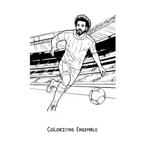 Image à colorier du joueur Mohamed Salah pendant un match de football