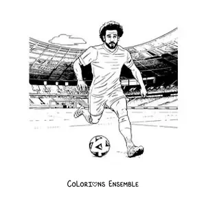 Image à colorier de Mohamed Salah en train de jouer au football