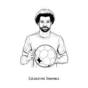 Image à colorier de Mohamed Salah avec un ballon de football