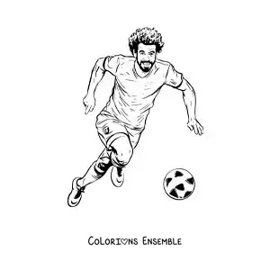Image à colorier de Mohamed Salah version dessin animé marquant un but