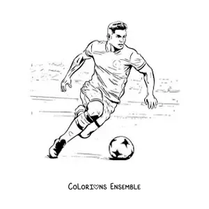 Image à colorier de Cristiano Ronaldo version dessin animé en train de jouer au football