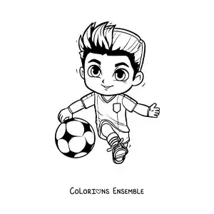 Image à colorier de Cristiano Ronaldo kawaii en train de jouer au football