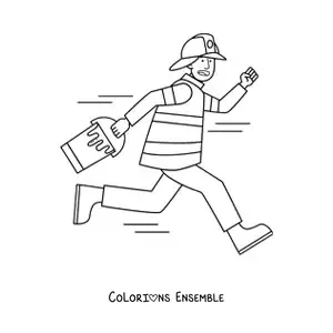 Image à colorier d'un pompier animé avec un seau d'eau