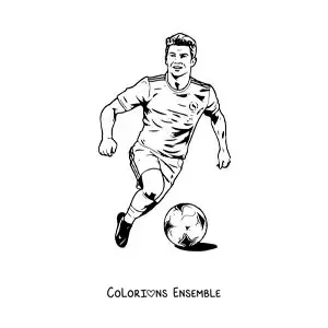 Image à colorier de Cristiano Ronaldo version dessin animé en train de jouer au football