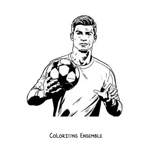 Image à colorier de Cristiano Ronaldo avec un ballon de football
