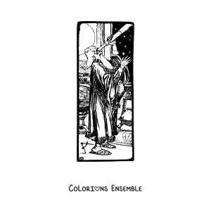 Image à colorier d’une caricature de Galilée avec une lunette astronomique