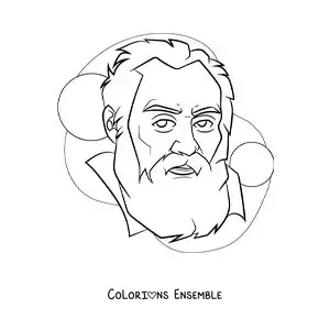 Image à colorier d’un portrait facile de Galilée