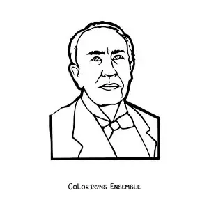 Image à colorier d’un portrait facile de Thomas Edison version dessin animé