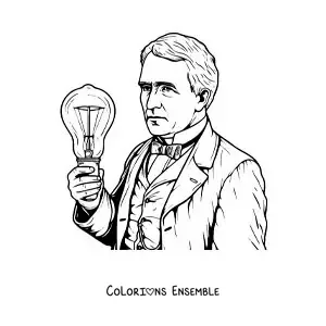 Image à colorier de Thomas Edison réaliste avec une ampoule