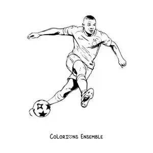 Image à colorier de Kylian Mbappé en train de jouer au football