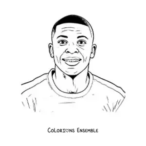 Image à colorier d’un portrait de Kylian Mbappé version dessin animé