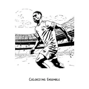 Image à colorier de Kylian Mbappé pendant un match de football