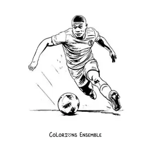Image à colorier de Kylian Mbappé en train de jouer au football